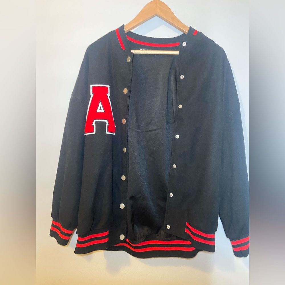 Black and red letterman jacket size: L